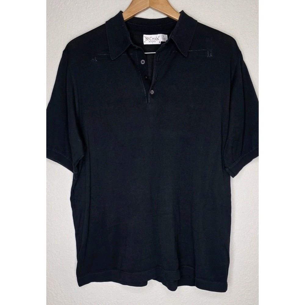 St. Croix Knits Men M Black Poli Shirt Office Career Golf Casual Basic Solid